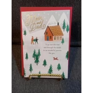 Hallmark Card White Green Gold To MOM & DAD "I'd Go Over The River "House Trees